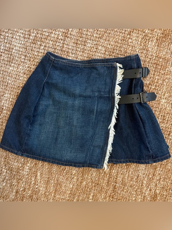 Burberry Dresses & Skirts - Burberry Dark Blue Frayed Hem Denim Skirt with Belt Detail